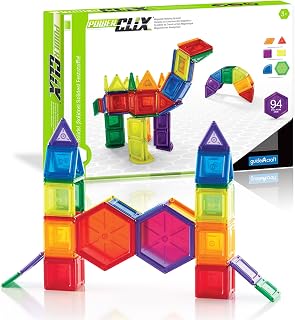 Guidecraft PowerClix Solids Magnetic Building Blocks Set, 94 Piece Magnetic Tiles, STEM Educational Construction Toy