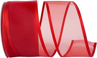 Reliant Ribbon 25771W-020-40K Charlize Sheer Satin Wired Edge Ribbon, 2-1/2 Inch X 50 Yards, Lipstick Red