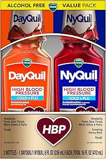 Vicks DayQuil & NyQuil High Blood Pressure Cold & Flu Relief Liquid Medicine Co-Pack, Powerful Multi-Symptom Daytime & Nighttime Relief for Cold, Cough, and Flu Symptoms, Sugar & Alcohol Free, 2x8oz