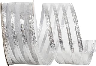 Reliant Ribbon 92311W-070-09F Metallic Stripe Value Wired Edge Ribbon, 1-1/2 Inch X 10 Yards, Silver