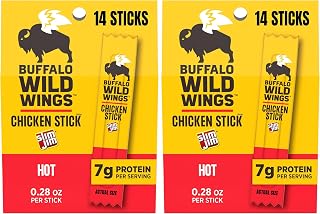 Slim Jim Chicken Sticks, Buffalo Wild Wings Hot, 7g Protein per Serving, Snack Size, Easter Basket Stuffer for Men, 0.28 oz. (14 Count) (Pack of 2)