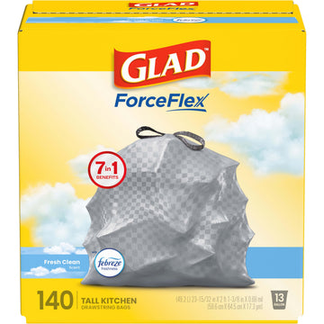ForceFlex Tall Kitchen Trash Bags by Glad – 140 Count (Pack of 1), 13.0 gallons, Plastic, Gray, Model TU_4767291