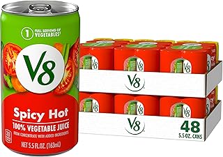 V8 Spicy Hot 100% Vegetable Juice, 5.5 fl oz Can (6 Packs of 8 Cans)