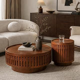 31" Boho Lattice Coffee Table, Round Coffee Table with Flip-Top Storage, Mesa De Centro para Sala with Easy Assembly for Living Room Office Spaces, Walnut