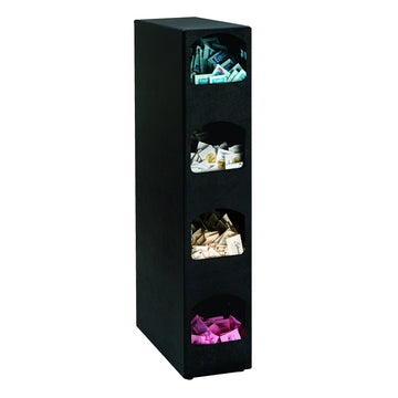 Four Section Compartment Countertop Vertical Condiment Organizer by DISPENSE-RITE – Polystyrene, Black, Model HVCD-4BT