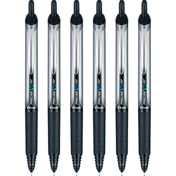 Precise V7 RT Retractable Rollerball Pens by PILOT – 6 Count (Pack of 1), Metal, Black, Model 13616