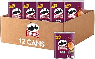 Pringles Potato Crisps Chips, Lunch Snacks, Office and Kids Snacks, Grab N' Go, BBQ (12 Cans)