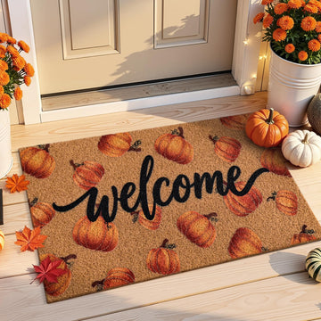 Kelarea Welcome Doormat, Pumpkin Design, 17 x 29 Inches