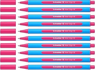 Schneider Slider Edge XB (Extra Broad) Ballpoint Pen, 1.4 mm, Light Blue Barrel, Pink, Box of 10 Pens (152209)