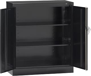 Tennsco 4218 24 Gauge Steel Standard Welded Counter High Cabinet, 2 Shelves, 150 lbs Capacity per Shelf, 36" Width x 42" Height x 18" Depth, Black