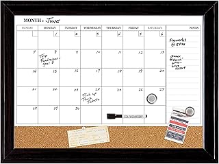 Quartet Combination Magnetic Whiteboard Calendar & Corkboard, 17" x 23" Combo Dry Erase White Board & Cork Bulletin Board, Message Board, Black Frame (79275)