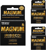 TROJAN Magnum Ribbed Male Condoms, 3 Count Pack of 3