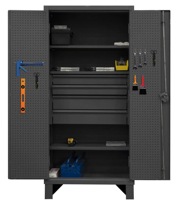 Cabinet, 3 shelf, 3 drawer, broom holder by Durham – Alloy Steel, Grey, Model HDCDB243678-4M95
