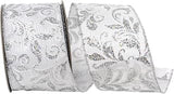 Reliant Ribbon Filigree Glitter Fantastic Stripe Wired Edge, White/Silver, 2-1/2 Inch, 10 Yards