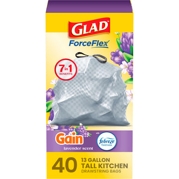 ForceFlex Tall Kitchen Trash Bags by Glad – 40 Count (Pack of 1), 13.0 gallons, Plastic, Gray, Model 78459