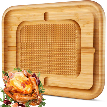 Patelai Bamboo Carving Board, 16 Inch with Juice Groove and Spikes, Natural
