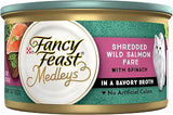 Fancy Feast Medleys Wet Cat Food, Shredded Wild Salmon Fare with Spinach in Savory Broth, Wet Cat Food with No Artificial Colors, 3-Ounce Can (Pack of 24)