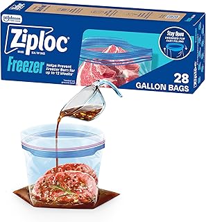 Ziploc Gallon Food Storage Freezer Bags, Stand-Up Bottom, Easy to Fill, 28 Count