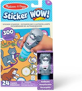 Melissa & Doug Sticker Wow!™ 24-Page Activity Pad and Sticker Stamper, 300 Stickers, Arts and Crafts Fidget Toy Collectible Character – Cat - for Kids Ages 3+ - FSC Certified