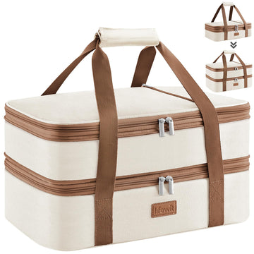 Lifewit Expandable Insulated Casserole Carrier, Double Decker, Cream
