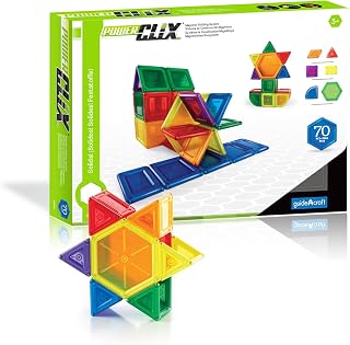 Guidecraft PowerClix Solids Magnetic Building Blocks Set, 70 Piece Magnetic Tiles, Stem Educational Construction Toy