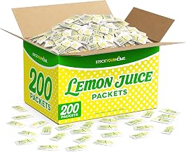 Stock Your Home Lemon Juice Packets, 200 Count, 100% Lemon Juice | Single Serve, Real Lemon Concentrate, No Refrigeration Needed, For Tea, Water, Cooking, Baking, Travel-Friendly, Made in USA