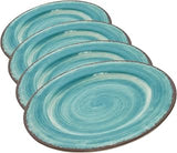 Carlisle FoodService Products Mingle Resuable Plastic Plate Dinner Plate with Pottery Style for Home and Restaurant, Melamine, 11 Inches, Aqua, (Pack of 48)