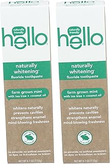 Hello Oral Care Naturally Whitening Fluoride Toothpaste, Vegan & SLS Free, Farm Grown Mint with Tea Tree Oil Coconut Oil, 4.7 Ounce (Pack of 2)