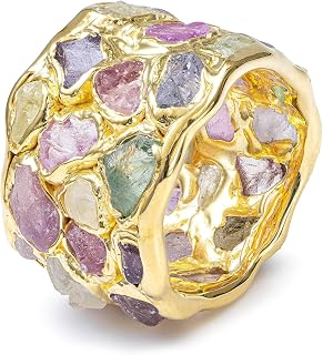 Elara Limited Edition Barrel Ring with Raw Fancy Sapphires in 14K Gold Plated Sterling Silver