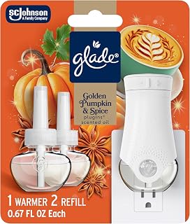 Glade PlugIns Starter Kit, Air Freshener, Golden Pumpkin & Spice, 1.34 fl oz, 1 Warmer + 2 Refills