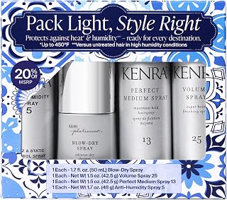 Kenra Travel Set Pack Light, Style Right | Hair Styling Gift Set | 4 pc. Value Kit | Volume, Blow-Dry, Anti-Humity, Perfect Medium Hair Sprays