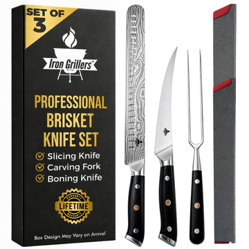 Iron Grillers Carving Knife Set, 12 Inch Slicing Knife with Boning Knife and Fork, Silver