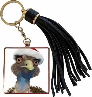 3dRose A Cute Emu Wearing A Santa Hat Christmas Zoo Animal Tassel Key Chain