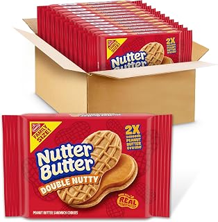 Nutter Butter Double Nutty Peanut Butter Sandwich Cookies, 12 Packs | 2X Smooth Peanut Butter Crème, Family Size, Made with Real Peanut Butter, Certified Kosher