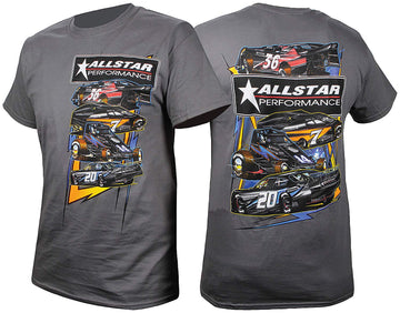 Allstar T-Shirt - Charcoal Gray - Allstar Circle Track Design - Large - Each by Allstar Performance – Cotton, Dark Gray, Model ALL99901L