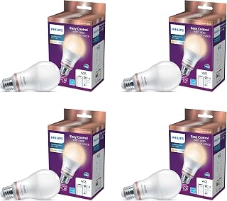 PHILIPS Smart LED 60W A19 Tunable White Light Bulb, 4-Pack | 2700-6500K, 800 Lumens, E26, Indoor Use Control with Voice or App, Matter Compatible