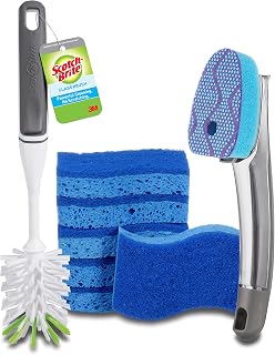 Scotch-Brite Kitchen Cleaning & Dish Washing Starter Kit: Non-Scratch Scrub Sponge (6 Pack) + Non-Scratch Advanced Soap Control Dishwand + Glass and Water Bottle Brush
