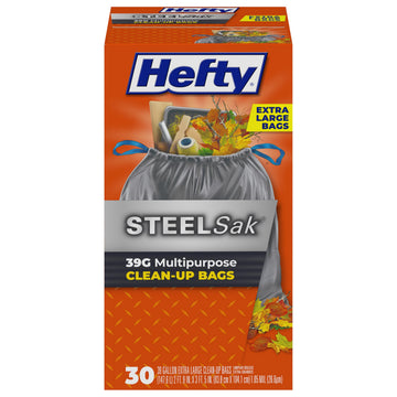 Steelsak Heavy Duty 39 Gallon Trash Bags by Hefty – 30 Count (Pack of 1), 39.0 gallons, Plastic, Gray, Model 00E88682