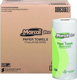 Marcal 630 100% Recycled Paper Towel Roll, 2-Ply Perforated, White, 70 Sheets per Roll (Pack of 30)
