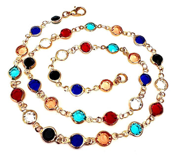 Multicolored Crystal Channel Linked Necklace by Generic – Swarovski crystals, gold plated metal, multicolors