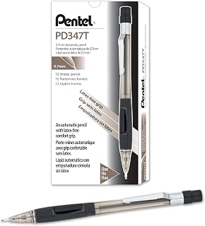 Pentel Quicker Clicker Mechanical Pencil (0.7mm) Transparent Black Barrel, Box of 12 (PD347TA)