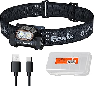 Fenix HM55R Rechargeable Headlamp, 1200 Lumen Spotlight Floodlight & Red Light, Lightweight, Long Runtime, USB-C Charging, Waterproof for Camping, Hiking, Running with Lumentac Organizer (Black)