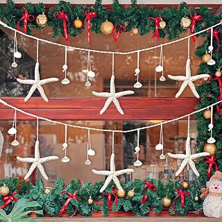 QICQDRAM Starfish Seashell Garland 80" with 6PCS Handmade Crafts Starfish | Natural Sea Shells Ornaments for Coastal Christmas Mermaid Birthday Sea Party Decor