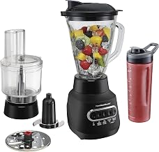 Hamilton Beach MultiBlend® Kitchen System, 3-in-1 Blender with Food Processor Attachment, 52 oz. Blending Jar, and 20 oz. Travel Jar, R58176 (Renewed)