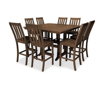 Vineyard 9-Piece Nautical Trestle Bar Set (Teak) by Polywood – Plastic, Teak