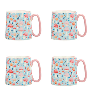 Bella Mug by 10 Strawberry Street – 18 fl. Oz., 18.0 fluid_ounces, Ceramic, Petalcap Mushroom Meadow, Pack of 4