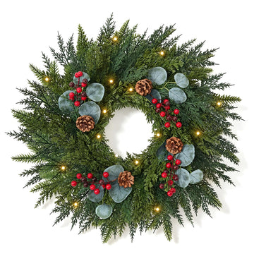 Worthyeah Norfolk Pine Wreath, 24 Inch Illuminated, Christmas