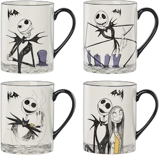 Lenox Nightmare Before Christmas Porcelain Halloween Mug Set for 4 | dishwasher safe, microwave safe | gift for nightmare before christmas fans | 4.5 inch, 16oz, coffee mug
