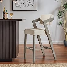 30-Inch Bar Stool - Aged Grey Finish & Ivory Linen - Easy Assembly - Ideal for Kitchen, Home Bar (628GA-29WL)