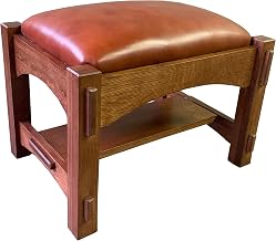 Crafters and Weavers Craftsman / Mission Mortise and Tenon Foot Stool - Russet Brown Leather (RB2)